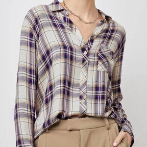Rails Women's Stone Navy Fuscia Metallic Plaid Button-Up Shirt Top Size XL EUC